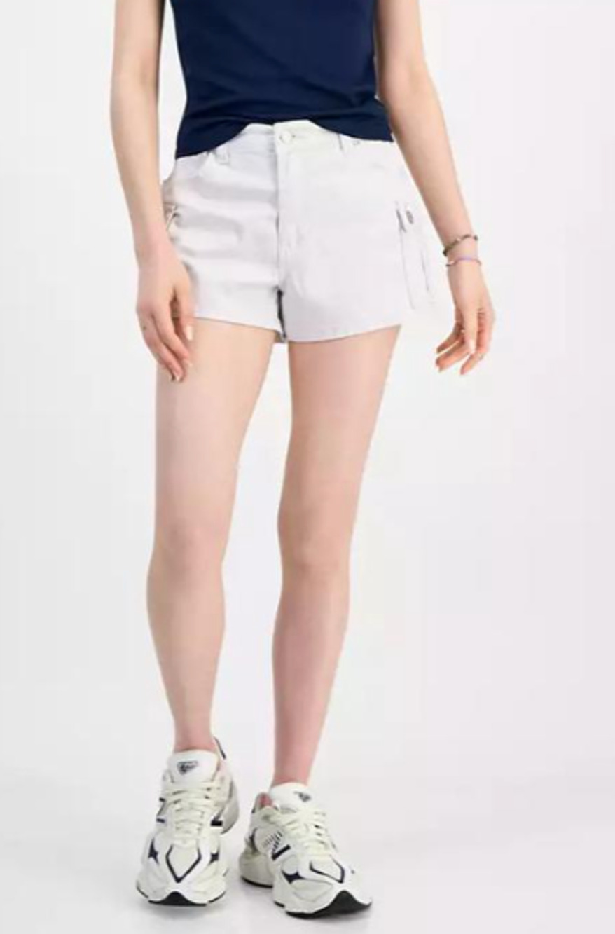 Madden Girl Juniors' High Rise Utility Shorts Nimbus Cloud XS